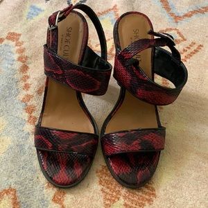 Shoecult red and black snake print sandals